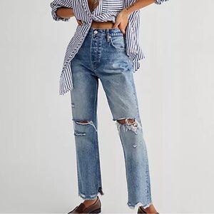We The Free Boho Button Fly Distressed Tapered Baggy Boyfriend Jeans - 27
